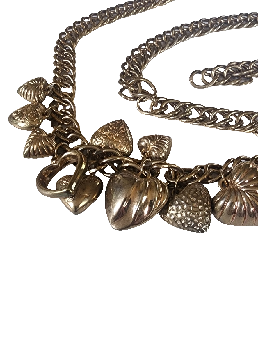 Dangle puffy  heart gold tone belt