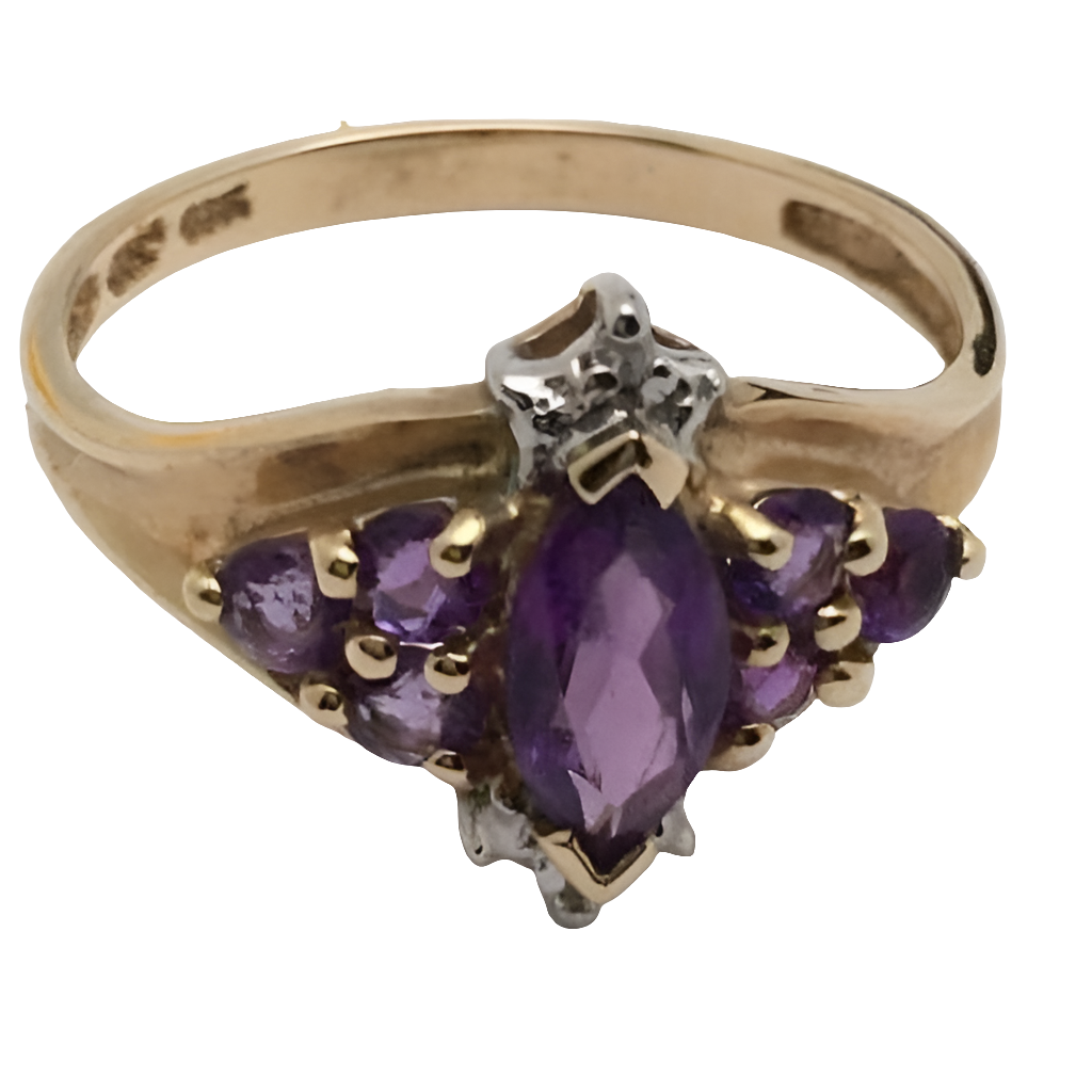 10K gold ring with purple stones and diamonds size 7 invest in gold jewelry
