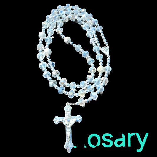 Vintage Aurora Borealis glass bead Rosary religious jewelry