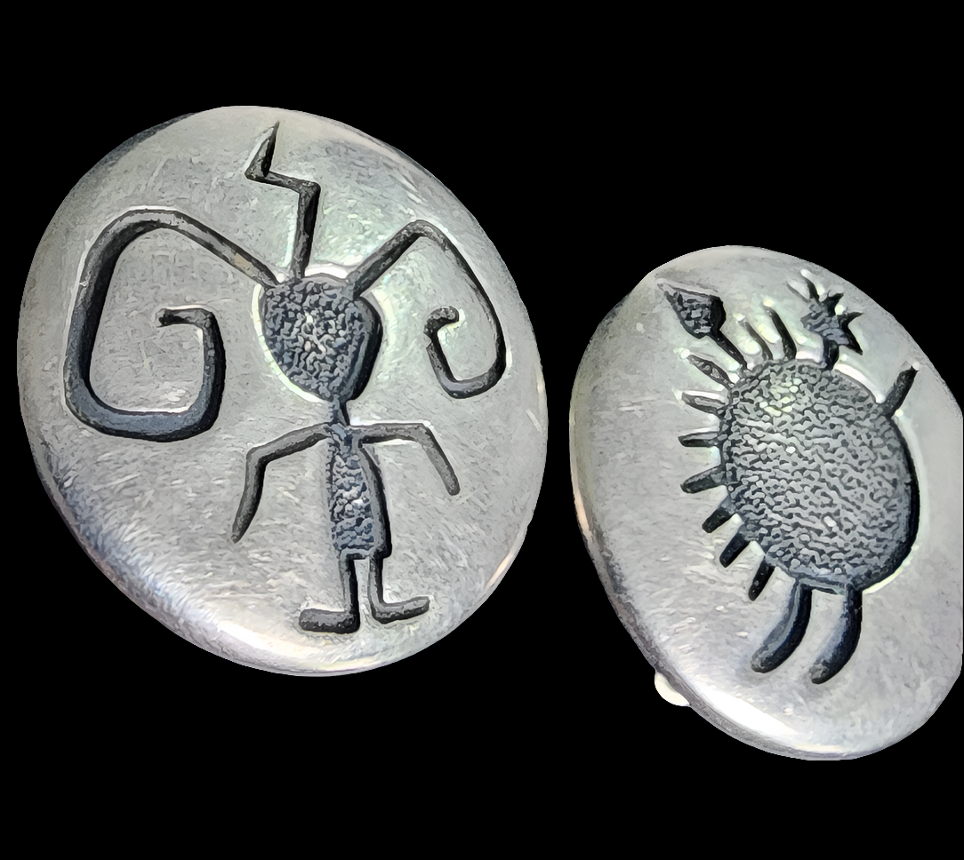 Sterling silver native american motif mix match clip on earrings by Walt Doran