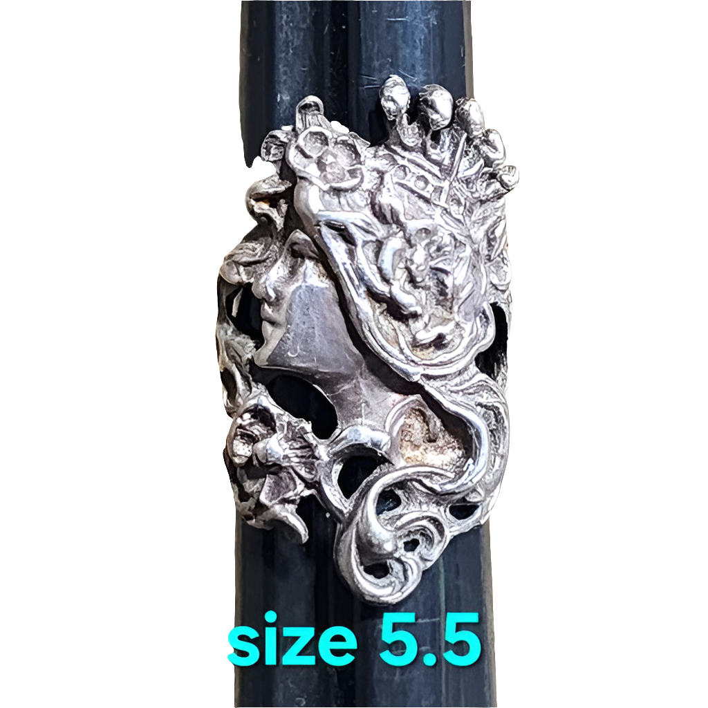 Sterling silver art nouveau vintage lady face woman head size 5.5 ring jewelry