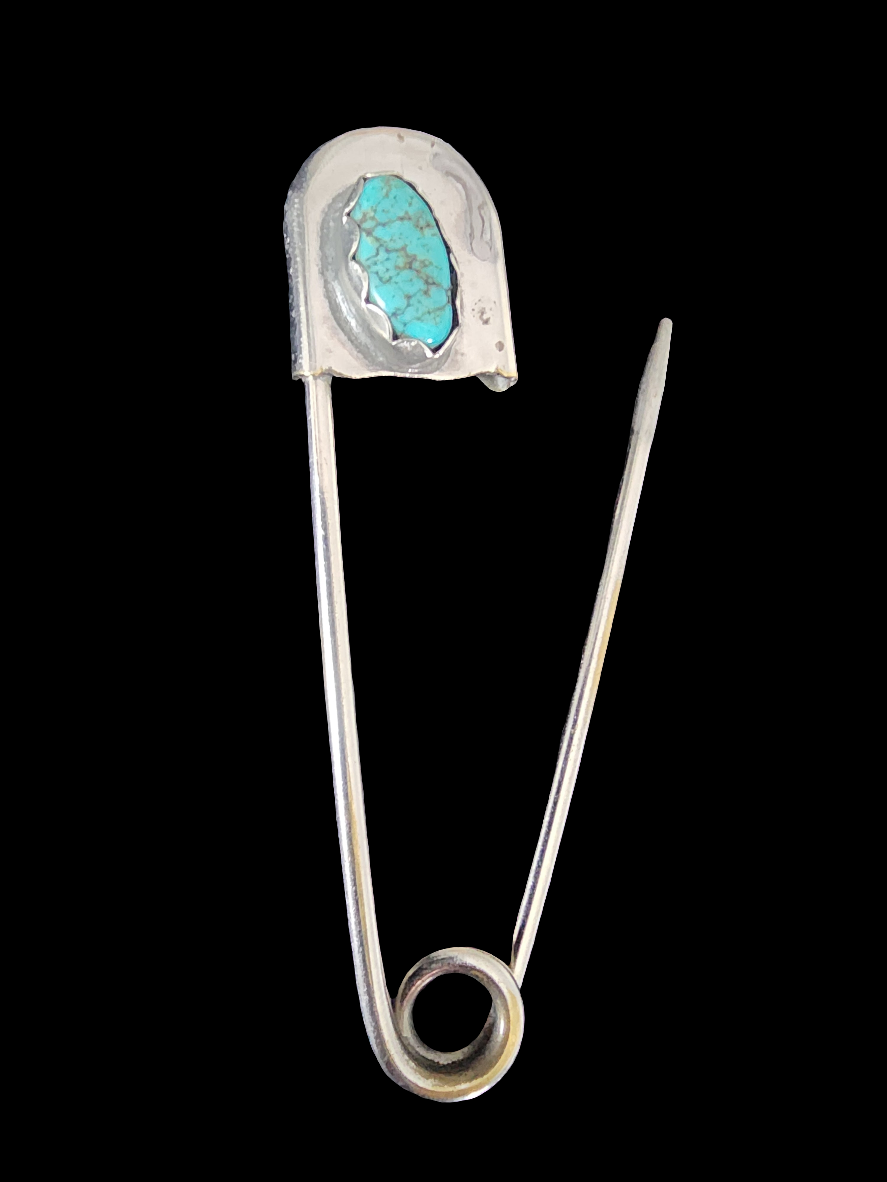 Turquoise Native American jumbo Shawl key Safety pin Vintage Jewelry