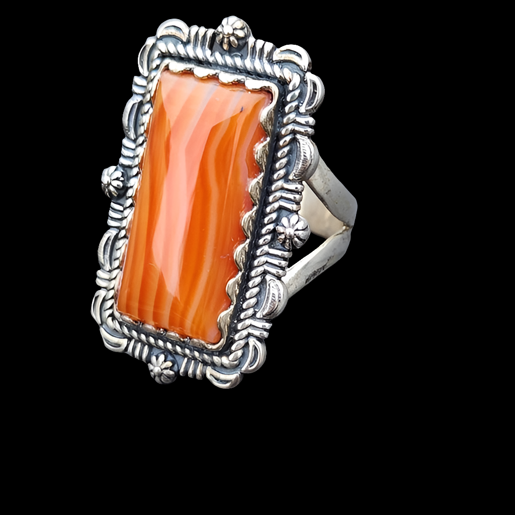 Relios Carolyn Pollack Sterling silver ring with orange Spiny oyster sz 9
