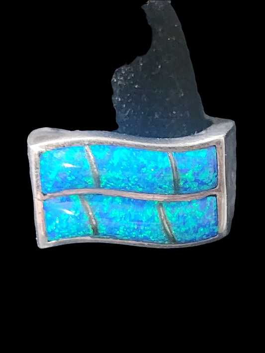 Sterling Silver blue fire opal ring size 7.5