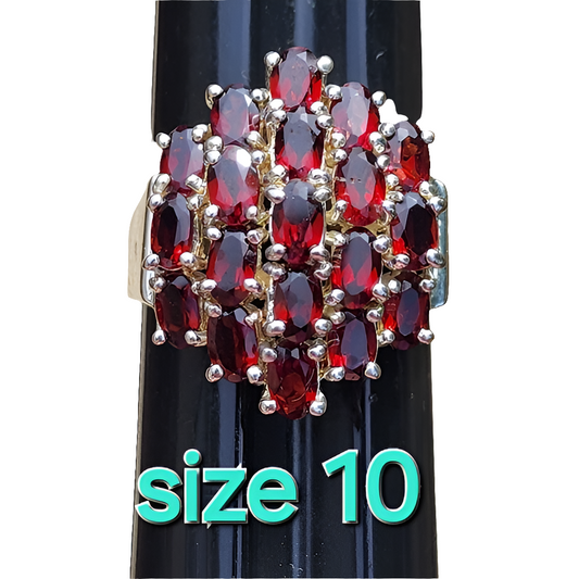 Sterling silver chunky ring size 10 unisex ruby red garnets? Fine jewelry