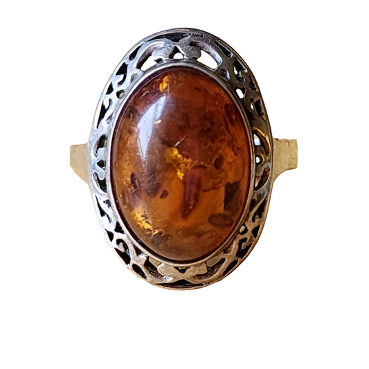 Vintage sterling silver Amber ring size 11.5 artist signed unisex