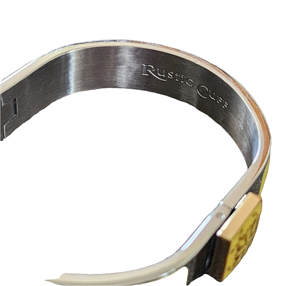 Rustic Cuff yellow enamel bracelet fashion costume jewelry
