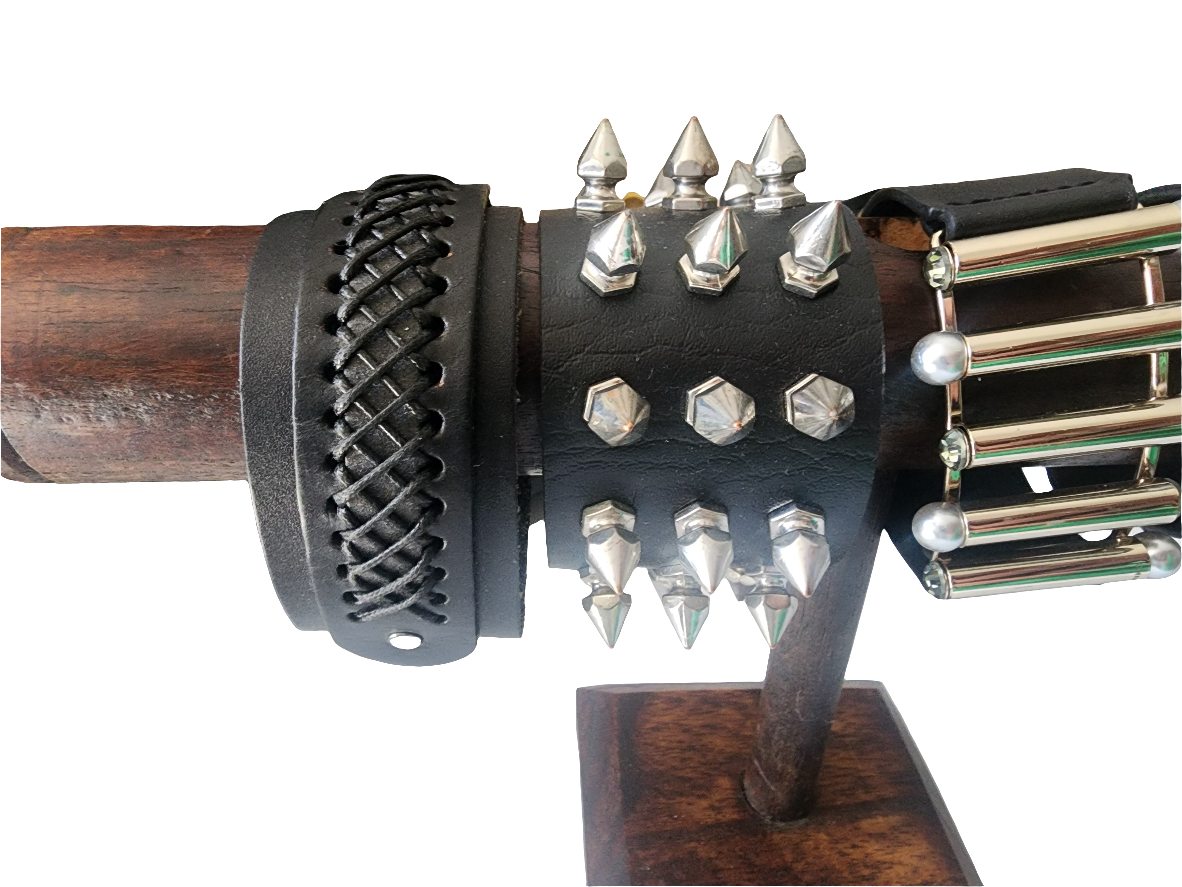 Lot of 4 black leather type snap bracelets unisex