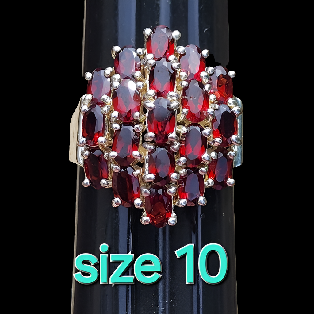 Sterling silver chunky ring size 10 unisex ruby red garnets? Fine jewelry