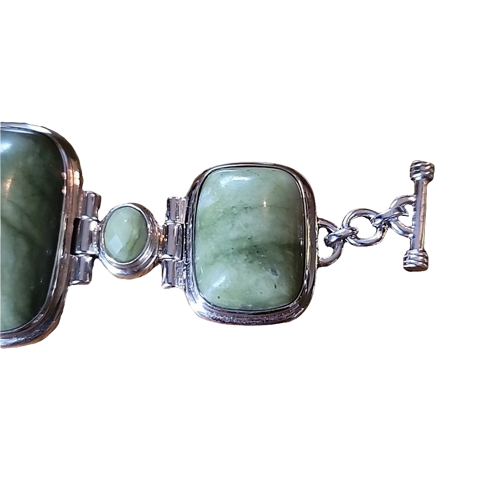 Sterling silver chunky green stone link bracelet  statement unisex jewelry 9"