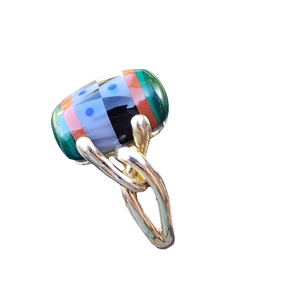 Asch Grossbardt 14k yellow gold Inlay  ring size  7 lapis coral onyx Malachite