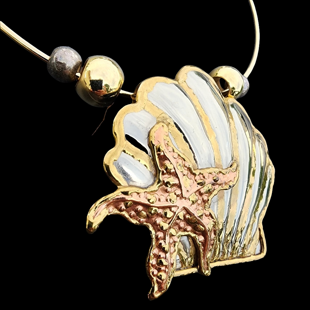 Handmade mixed metals star fish shell pendant pin coker necklace jewelry
