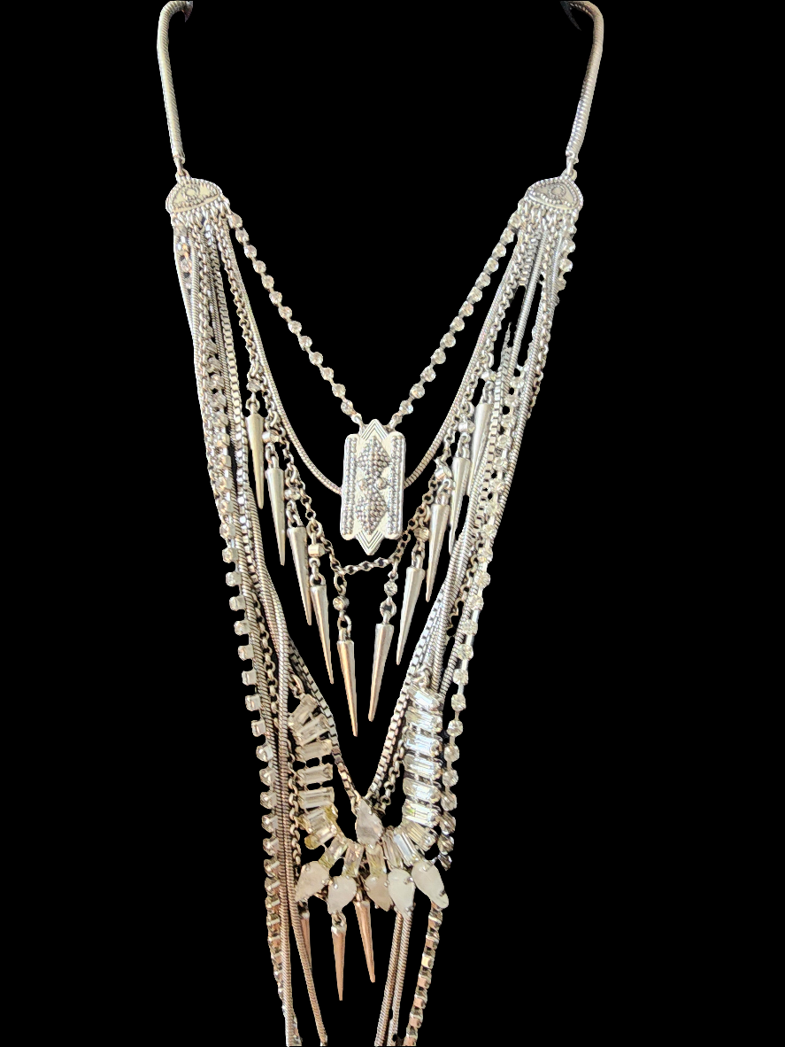 Lucky Brand layered Necklace Silver Tone multi strand