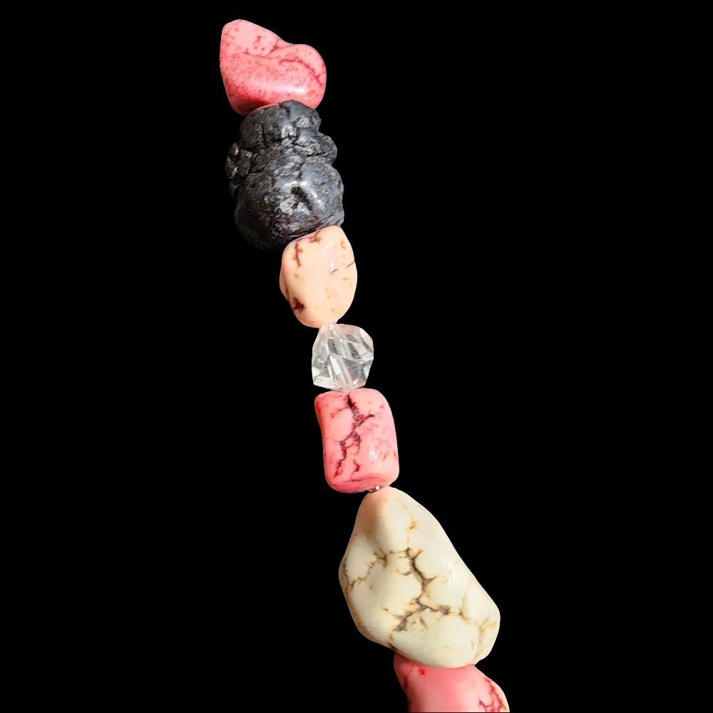 Big chunky semi Precious gemstones pink black white stones