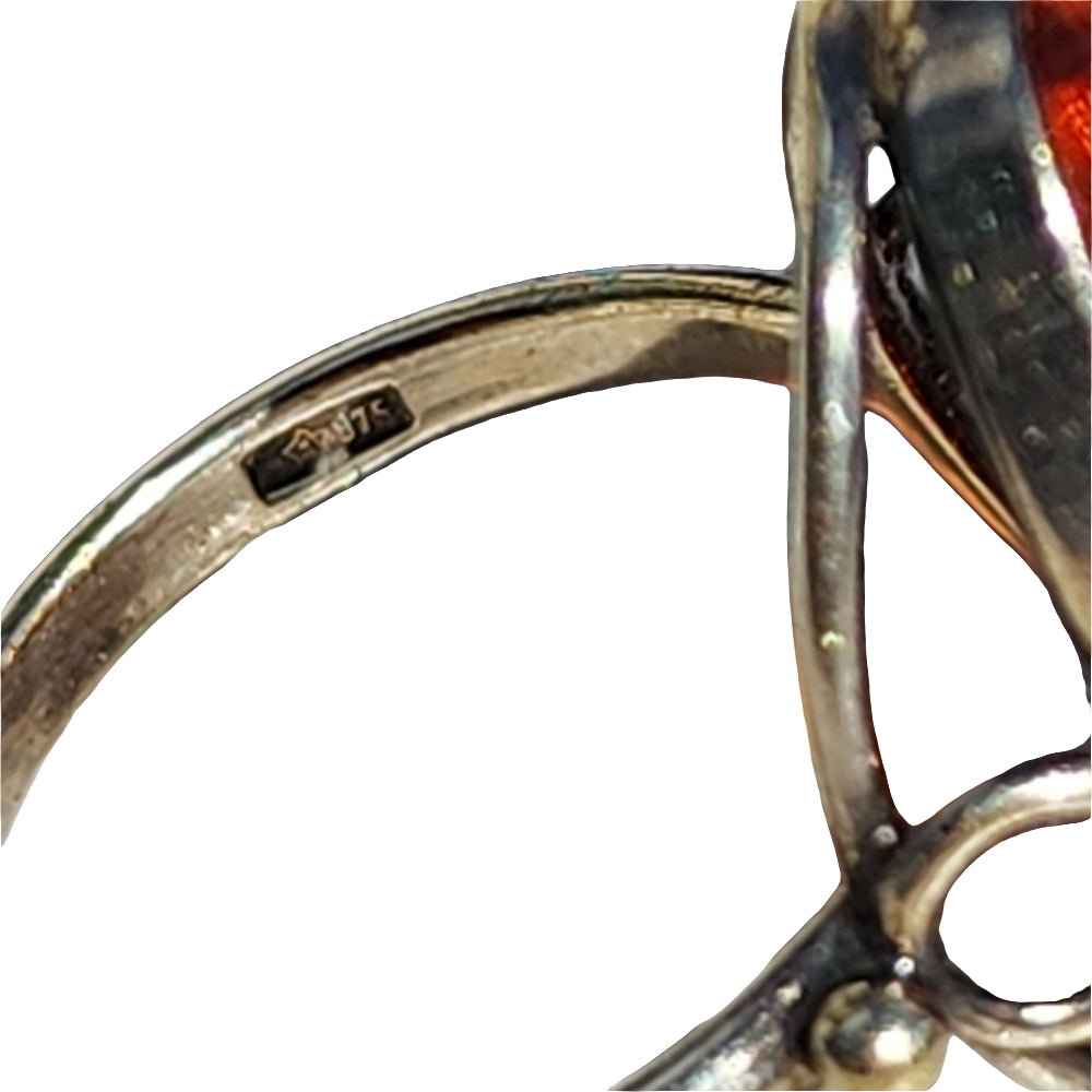 Sterling silver baltic amber ring size 6.5 Finland Sweden Maker's Mark S…