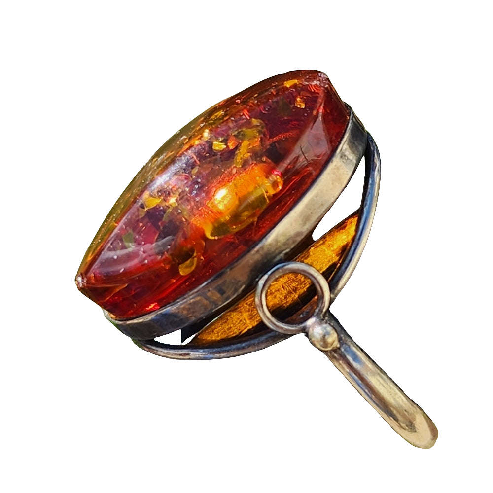 Sterling silver baltic amber ring size 6.5 Finland Sweden Maker's Mark S…