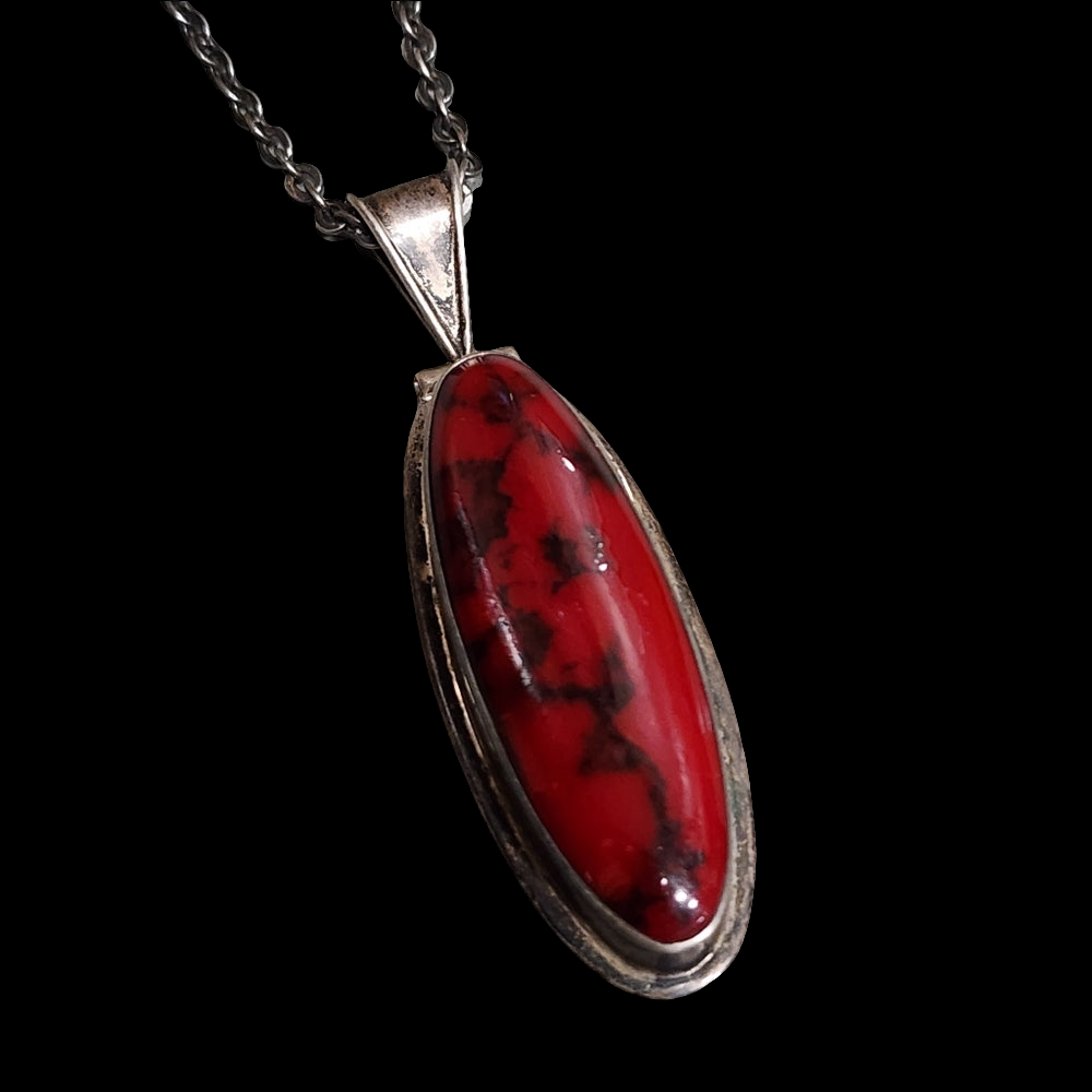 Vintage Sterling silver necklace with Mexican silver long red pendant jasper?