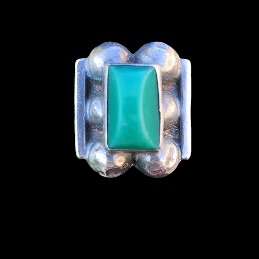 Vintage sterling silver ring made in Mexico greenstone size 7