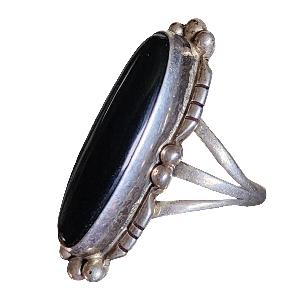 Vintage Navajo Native American sterling silver onyx ring size 6.5 signed…
