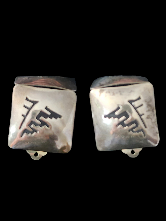 Navajo native american sterling silver clip on earrings by T Billy