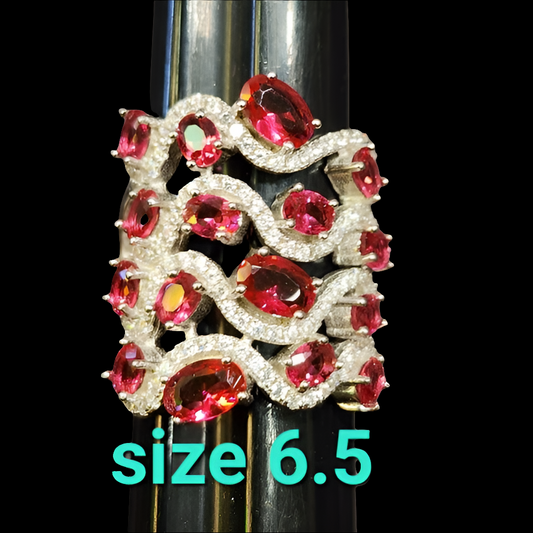 Sterling silver ring with pink and white stones size 6.5