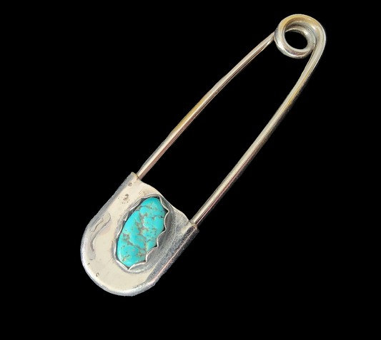 Turquoise Native American jumbo Shawl key Safety pin Vintage Jewelry