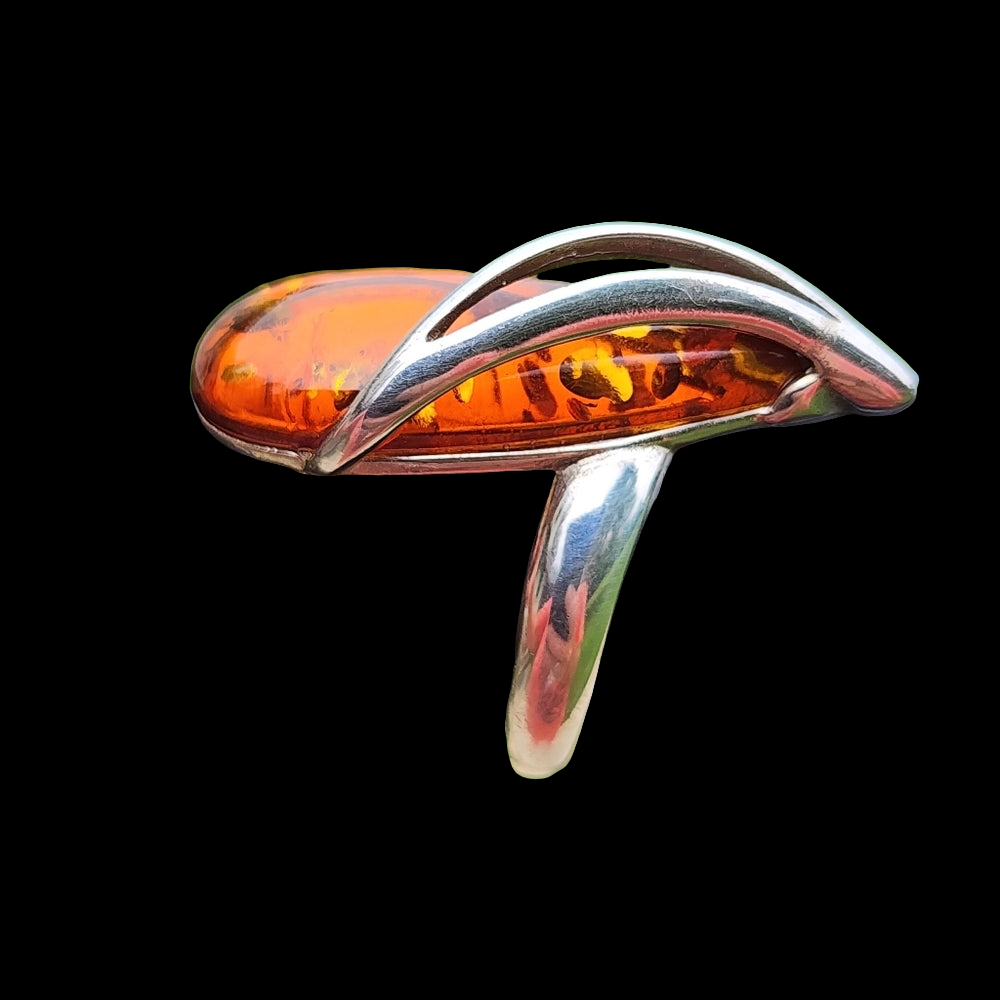 Vintage modernist abstract Amber sterling silver ring artist signed size…