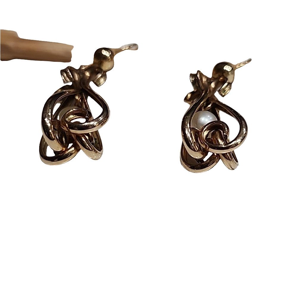14k karat yellow gold pearl dangle earrings 7.1 grams
