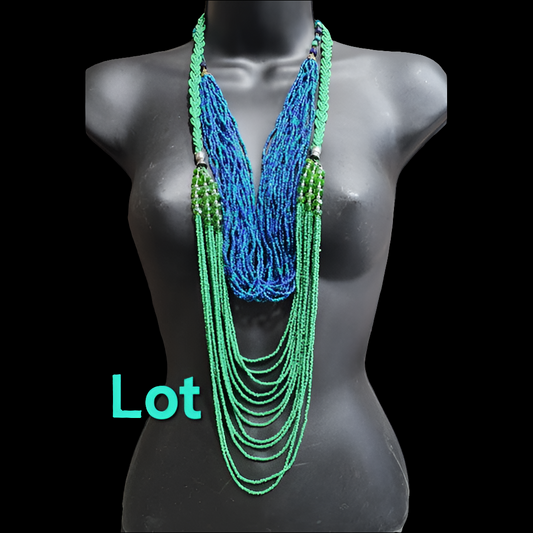 Fashion costume jewelry necklace lot Glass seed beads multi layered green blue