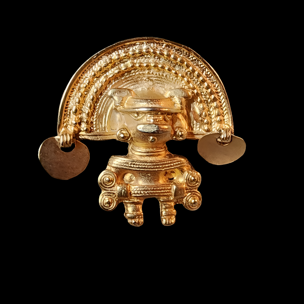 Aztec Mayan Inca Tayrona gold tone scarf pin brooch costume fashion jewelry