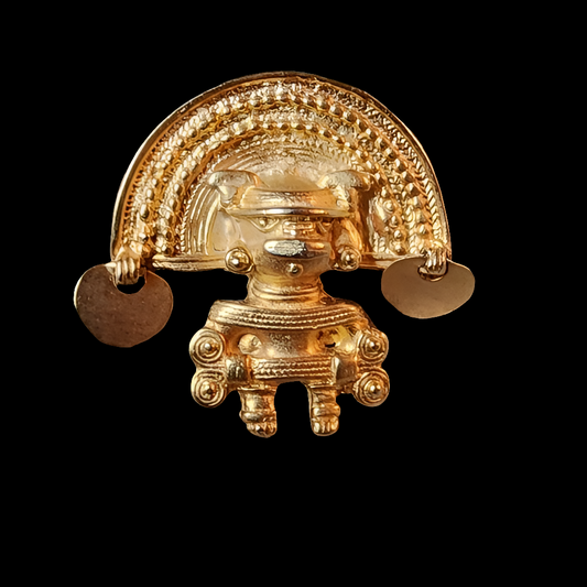 Aztec Mayan Inca Tayrona gold tone scarf pin brooch costume fashion jewelry