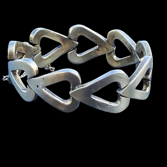 Vintage Mexican sterling silver heart bracelet
