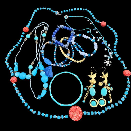 Bundle lot Turquoise Blue colors mixed media bracelets Necklaces Angel earrings