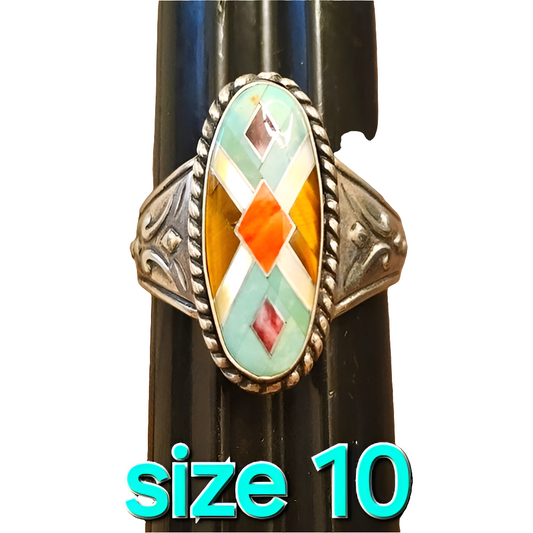 Carolyn Pollack Relios Sterling silver jewelry  ring size 10 inlay turqu…