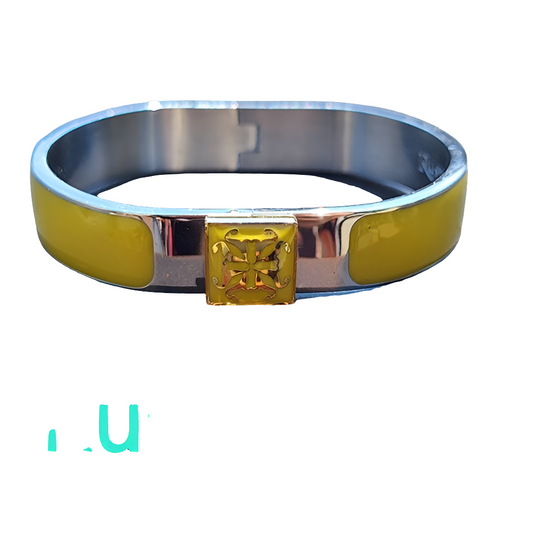Rustic Cuff yellow enamel bracelet fashion costume jewelry