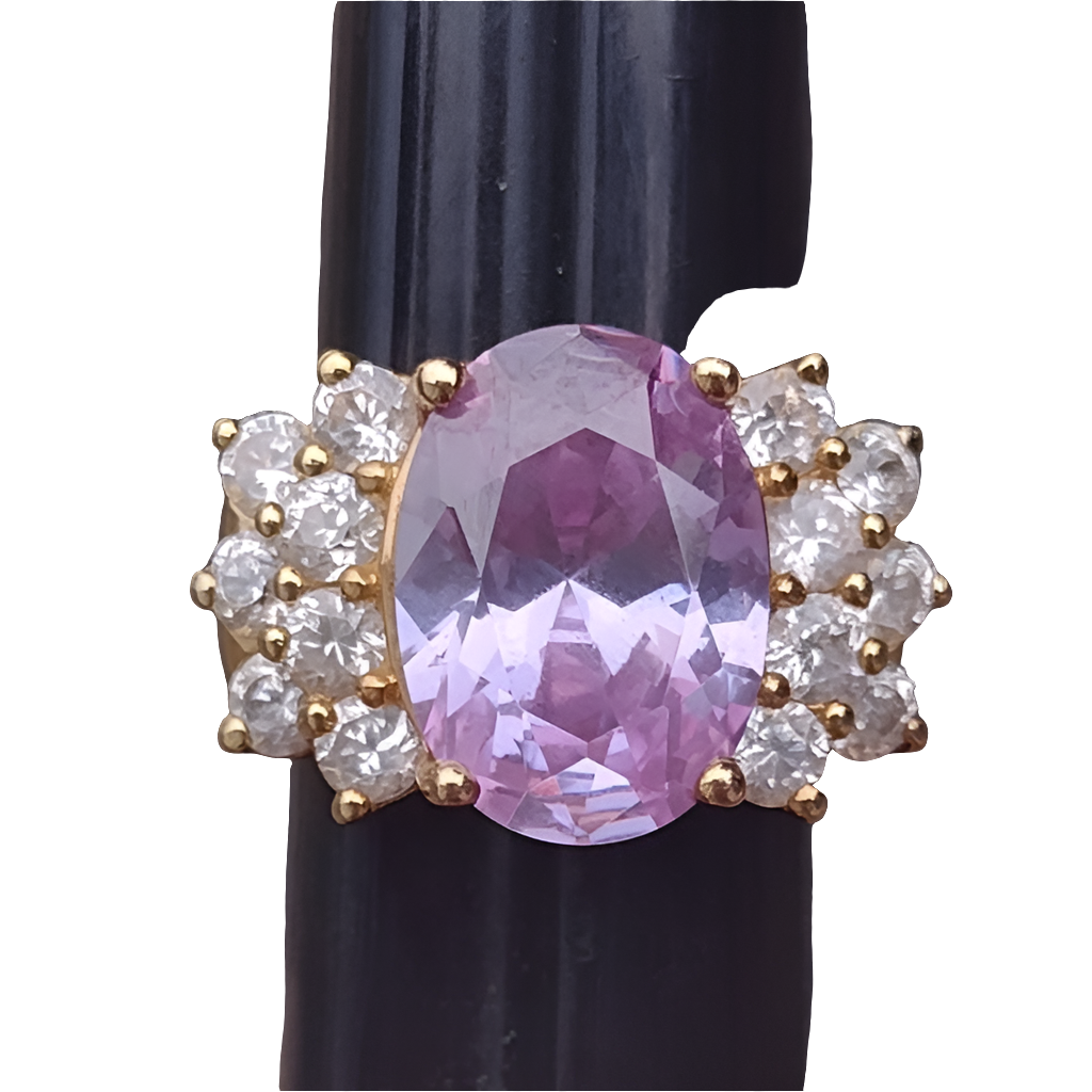 Sterling silver gold vermili ring with pinkish purple stone and czs size 5
