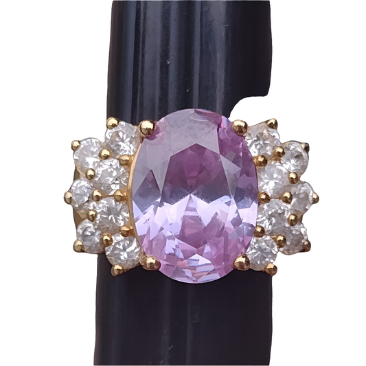 Sterling silver gold vermili ring with pinkish purple stone and czs size 5