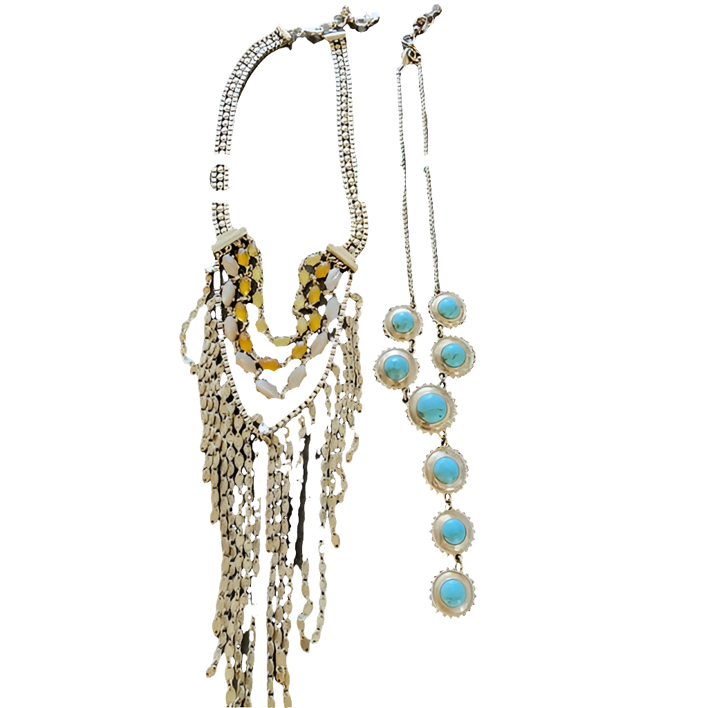 Bundle lot 2 Lucky Brand necklaces bib & faux turquoise drop necklace jewelry
