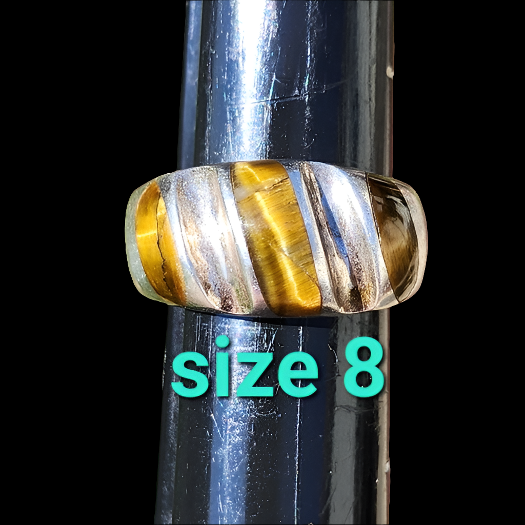 Vintage sterling silver Mexican signed tiger's eye ring size 8 heavy unisex