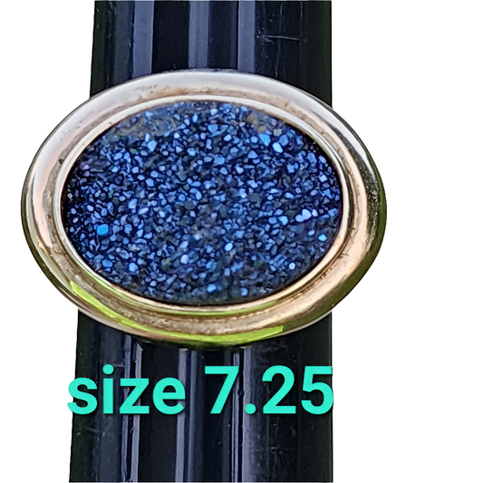 Sterling silver blue druzy quartz ring size 7.25 with gold vermeil