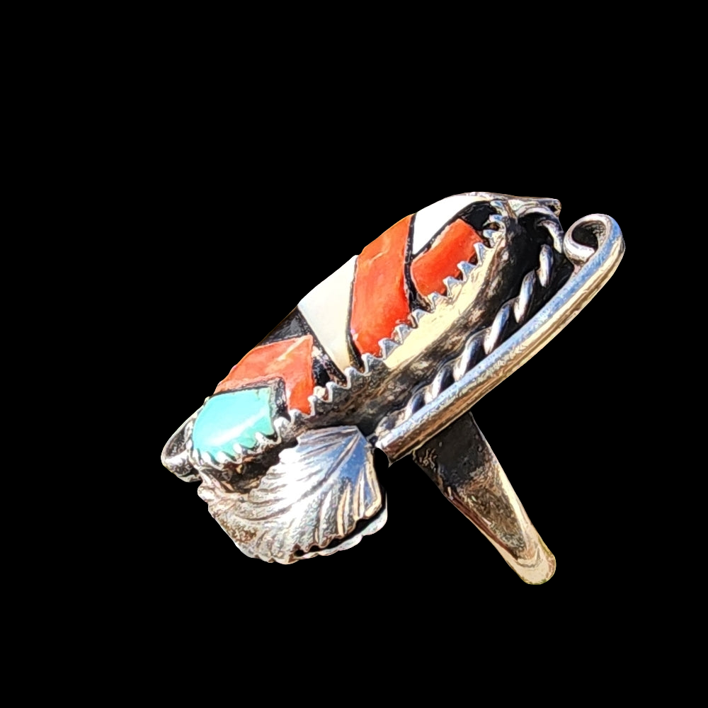 Artist signed JH Native Americans sterling silver Navajo inlaid ring size 6.75