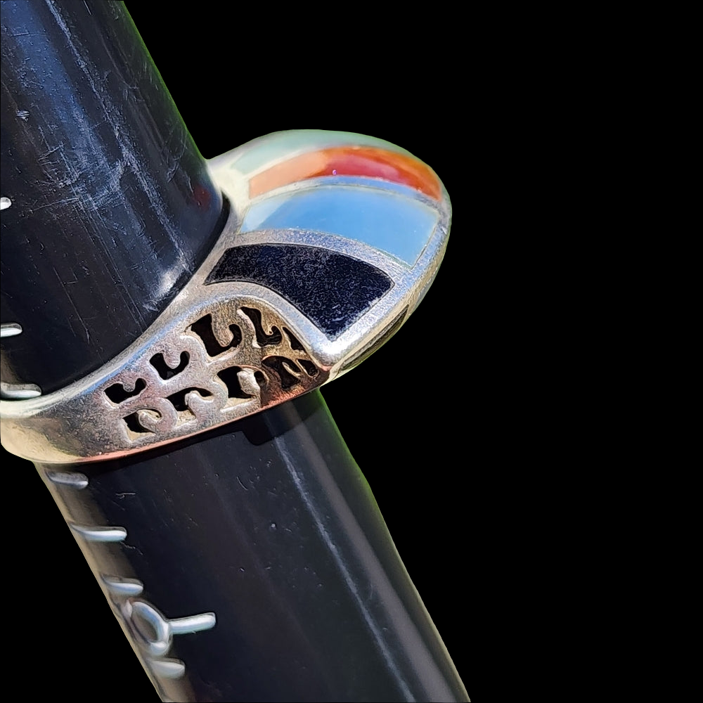 sterling silver multi Gem and laid ring modernist chunky size 9 Mid Century