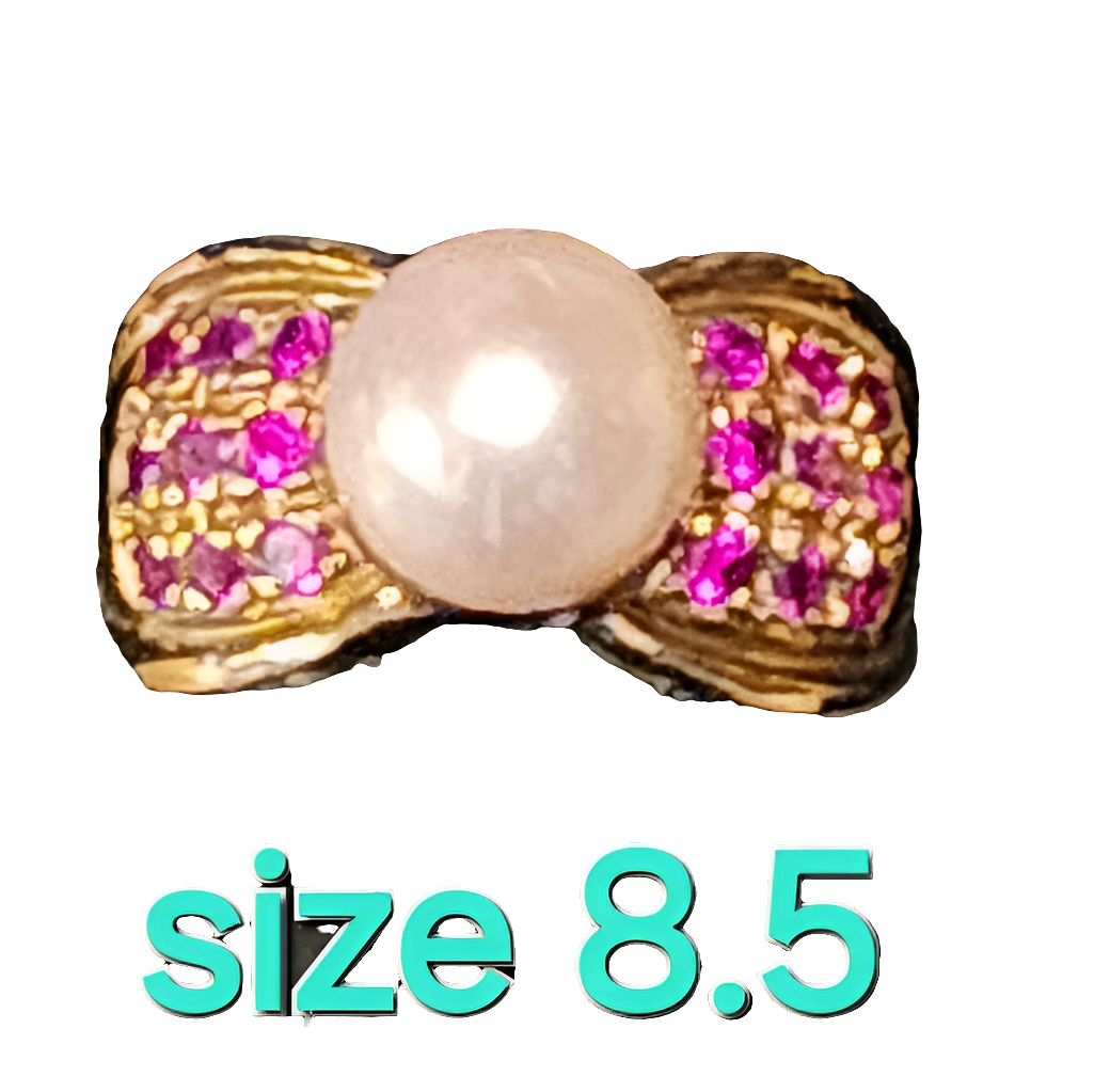 Sterling Silver Gold vermeil faux pearl pink red color stones size 8.5 jewelry