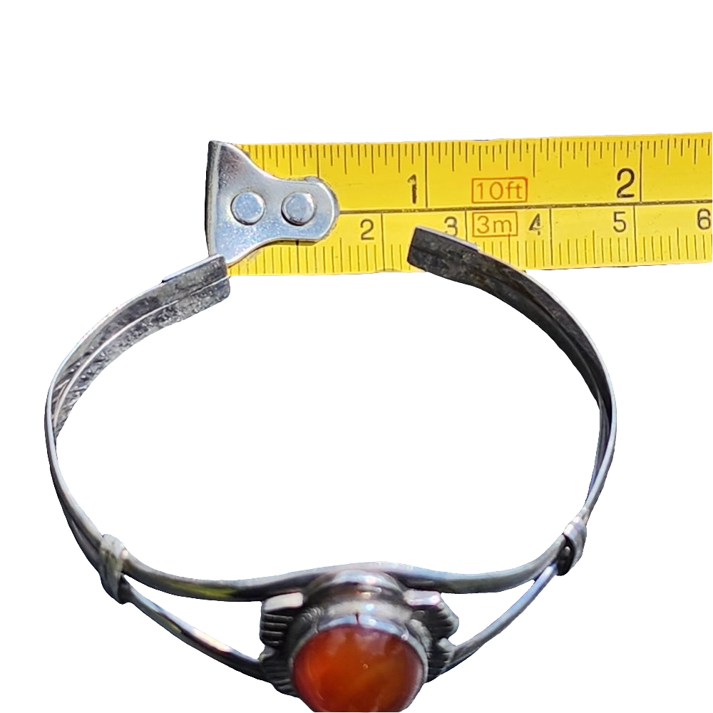 Vintage Sterling silver cuff bracelet with orange stone dine jewelry