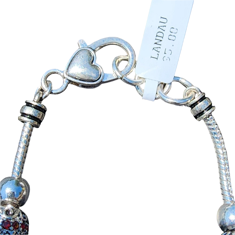 Landau charm bracelet red and silver tone heart beads like new with tag fashion