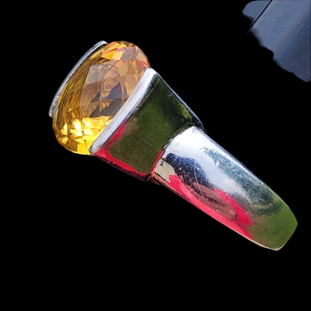 STS sterling silver ring with fancy cut citrine or topaz size 6.5 unisex
