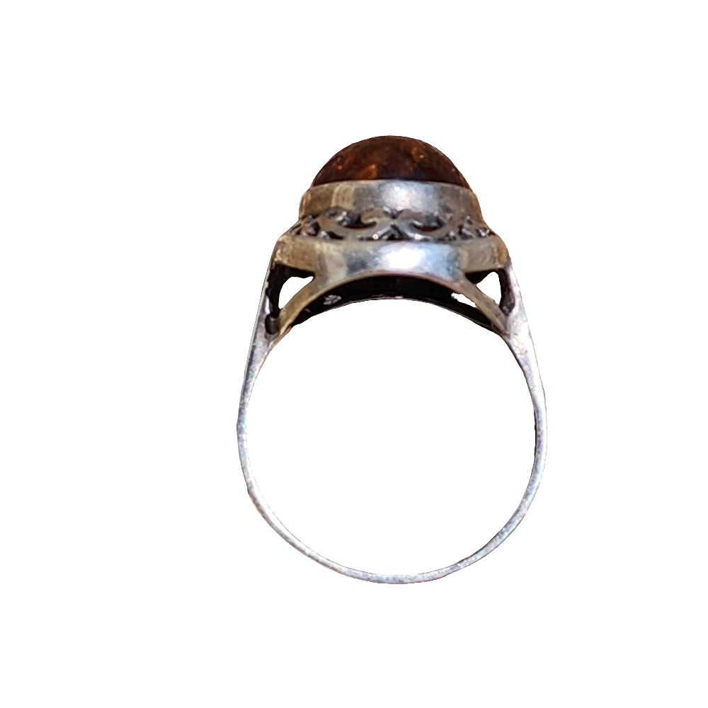 Vintage sterling silver Amber ring size 11.5 artist signed unisex