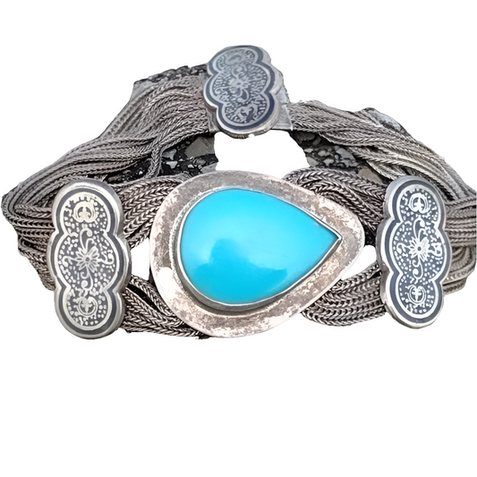 Antique sterling silver and turquoise bracelet 8"