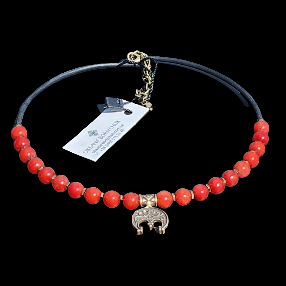 Oksana Boriychuk red choker necklace w pendant fashion costume designer jewelry