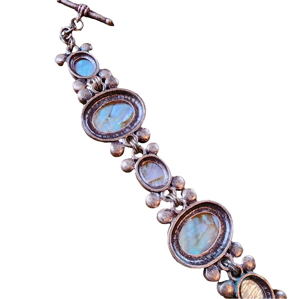 Pink copper Aurora borealis pink and yellow rhinestone link bracelet fashion